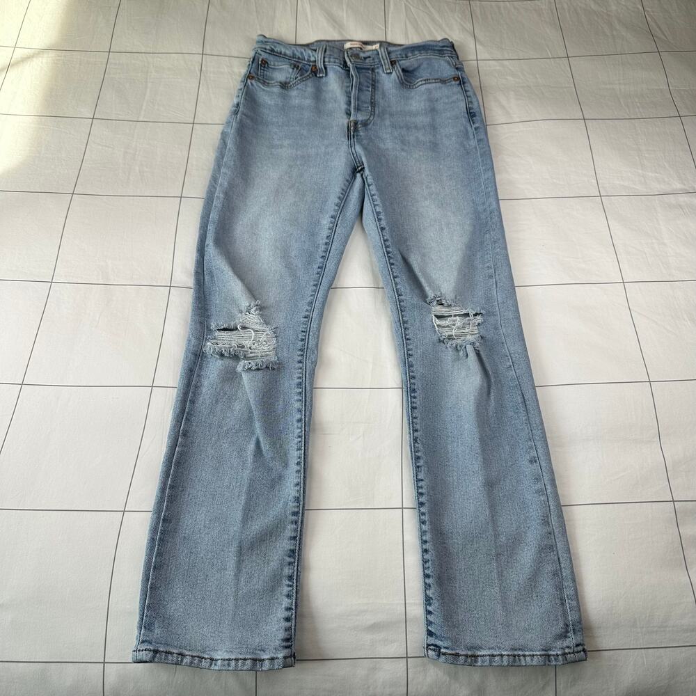 Levi’s Jeans Womens 27 Blue Wedgie Straight Distressed Ripped Knee Denim Stretch